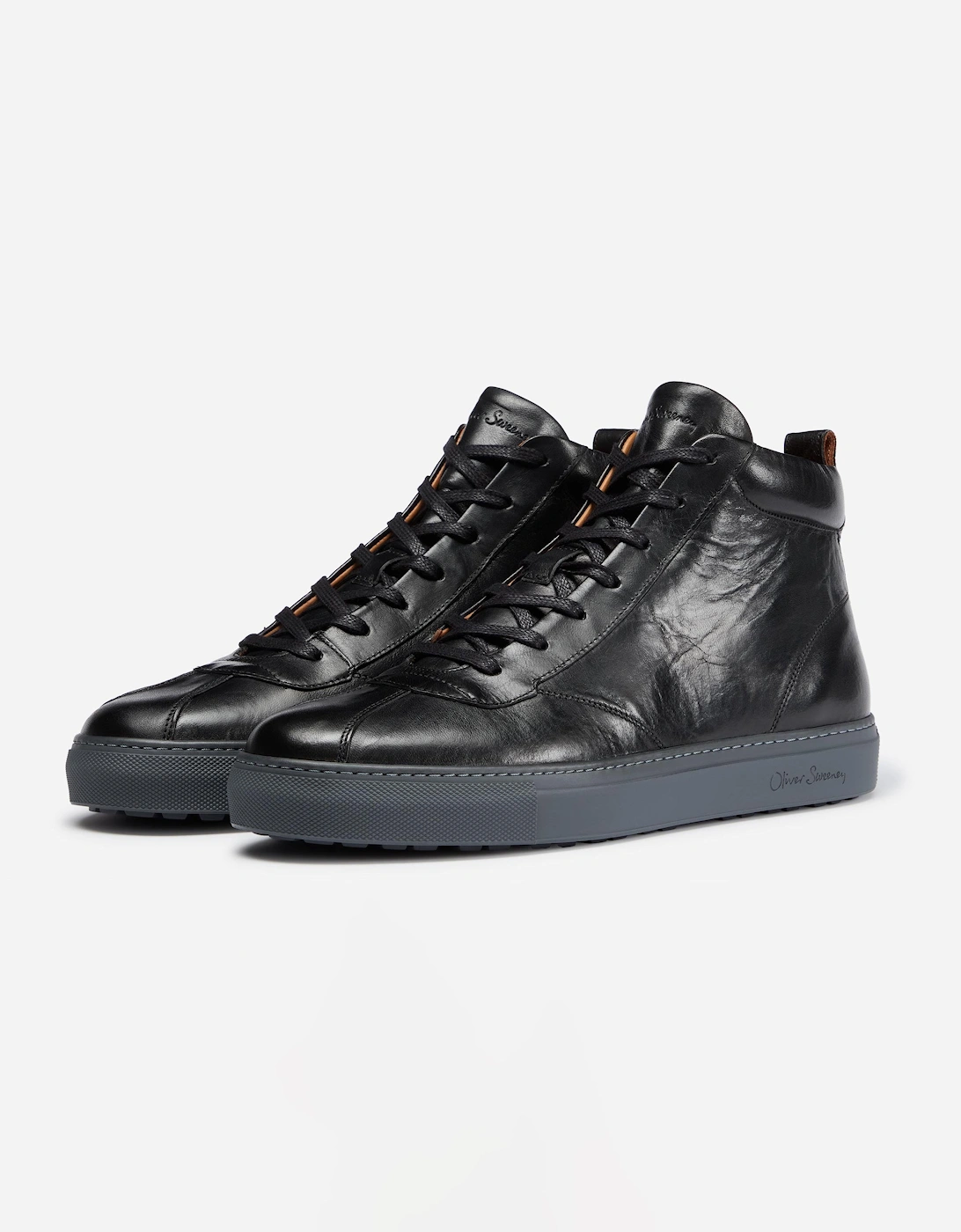 Men's Oliver Sweeney Defeza Mens Calf Leather Retro Hi-Tops - Black - Size: 9