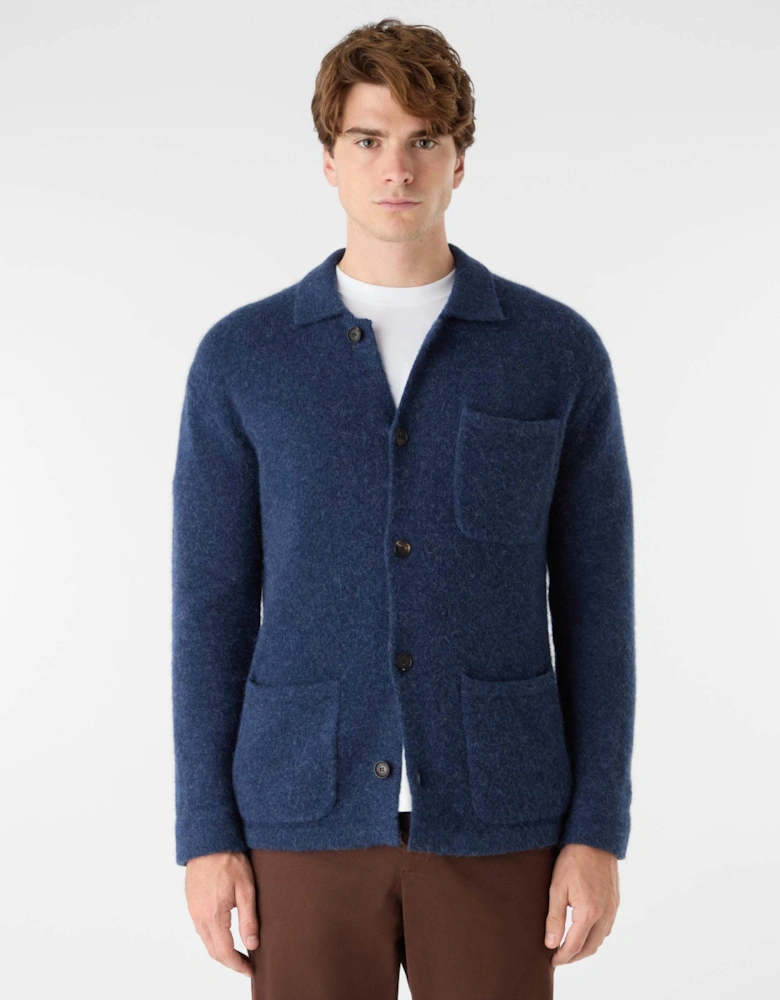 Heywood Mens Alpaca Wool Blend Knitted Overshirt - Navy