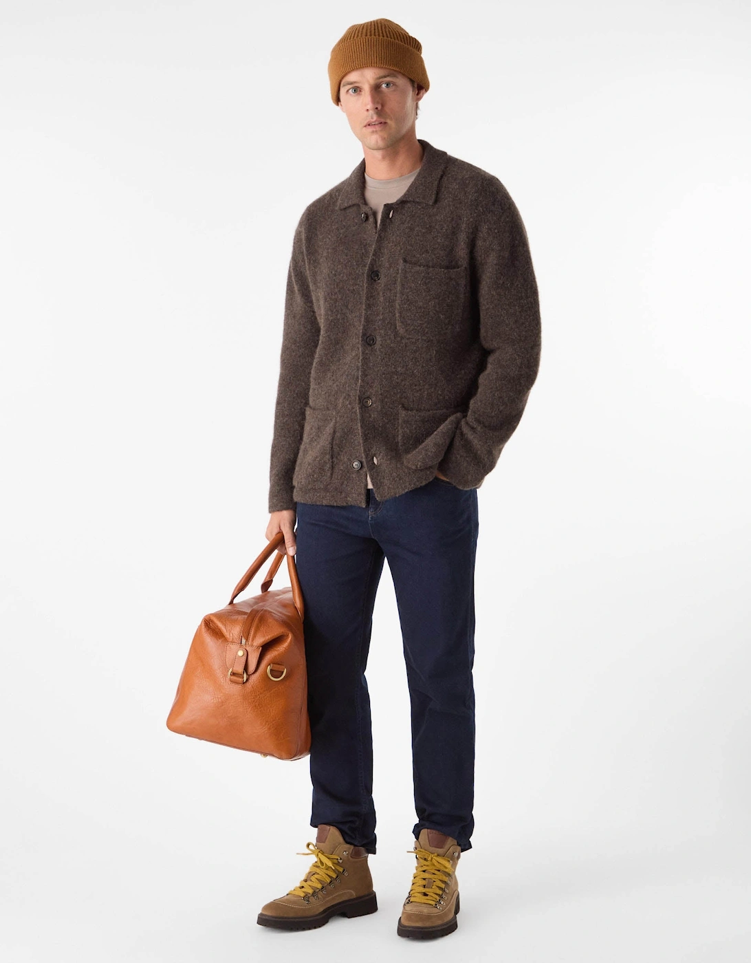 Heywood Mens Alpaca Wool Blend Knitted Overshirt - Chocolate