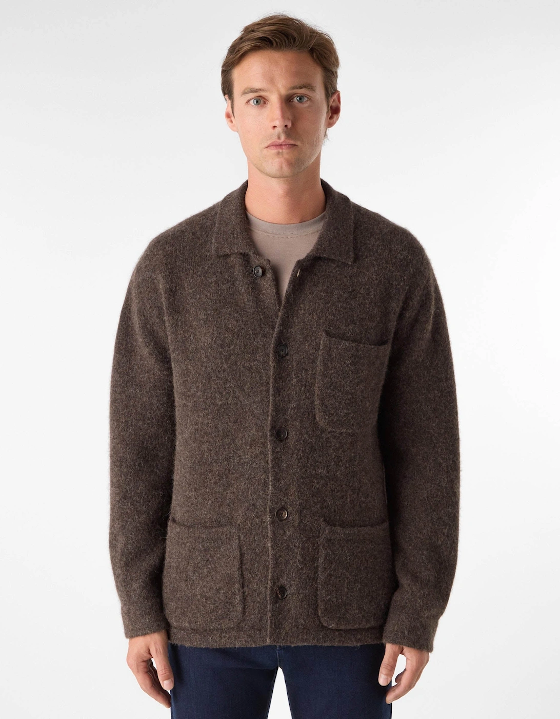 Heywood Mens Alpaca Wool Blend Knitted Overshirt - Chocolate, 4 of 3