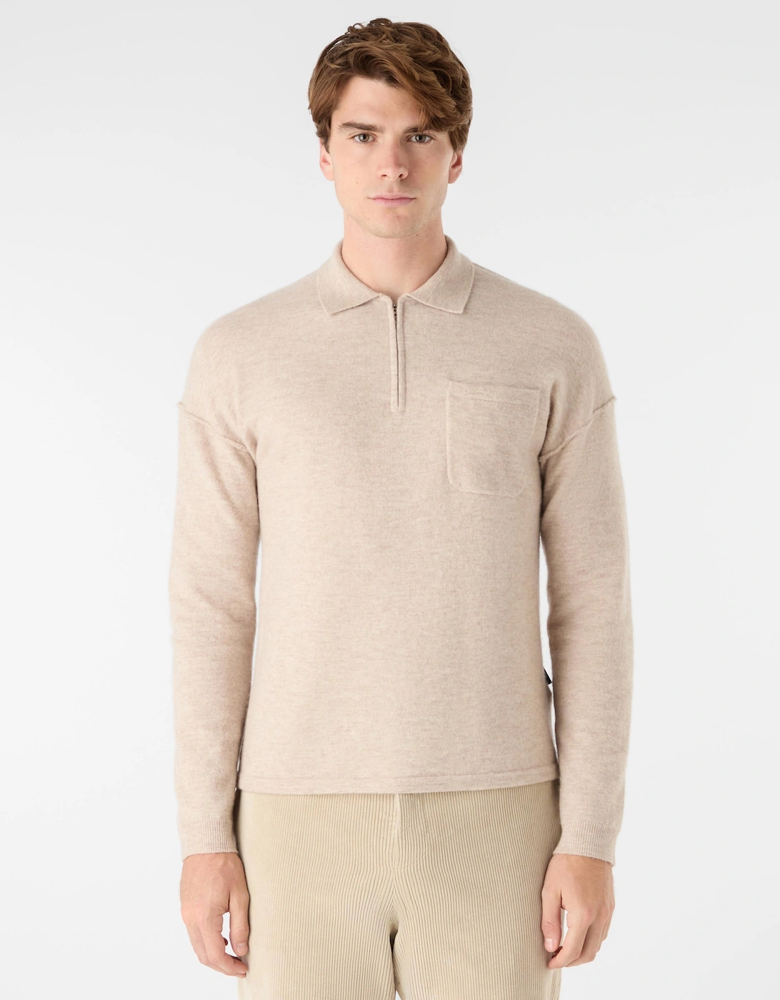 Oliver Sweeney Men's Tan Killala Alpaca Wool Blend Quarter Zip Jumper - Biscotto - Size: 42