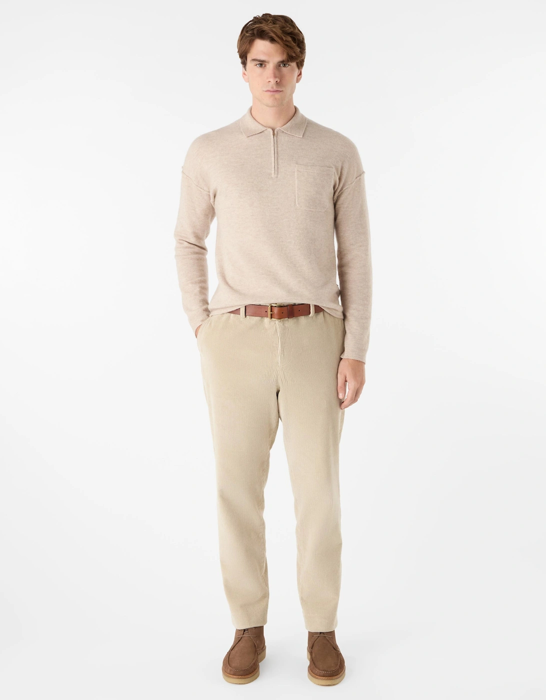 Killala Mens Alpaca Wool Blend Quarter Zip Jumper - Biscotto