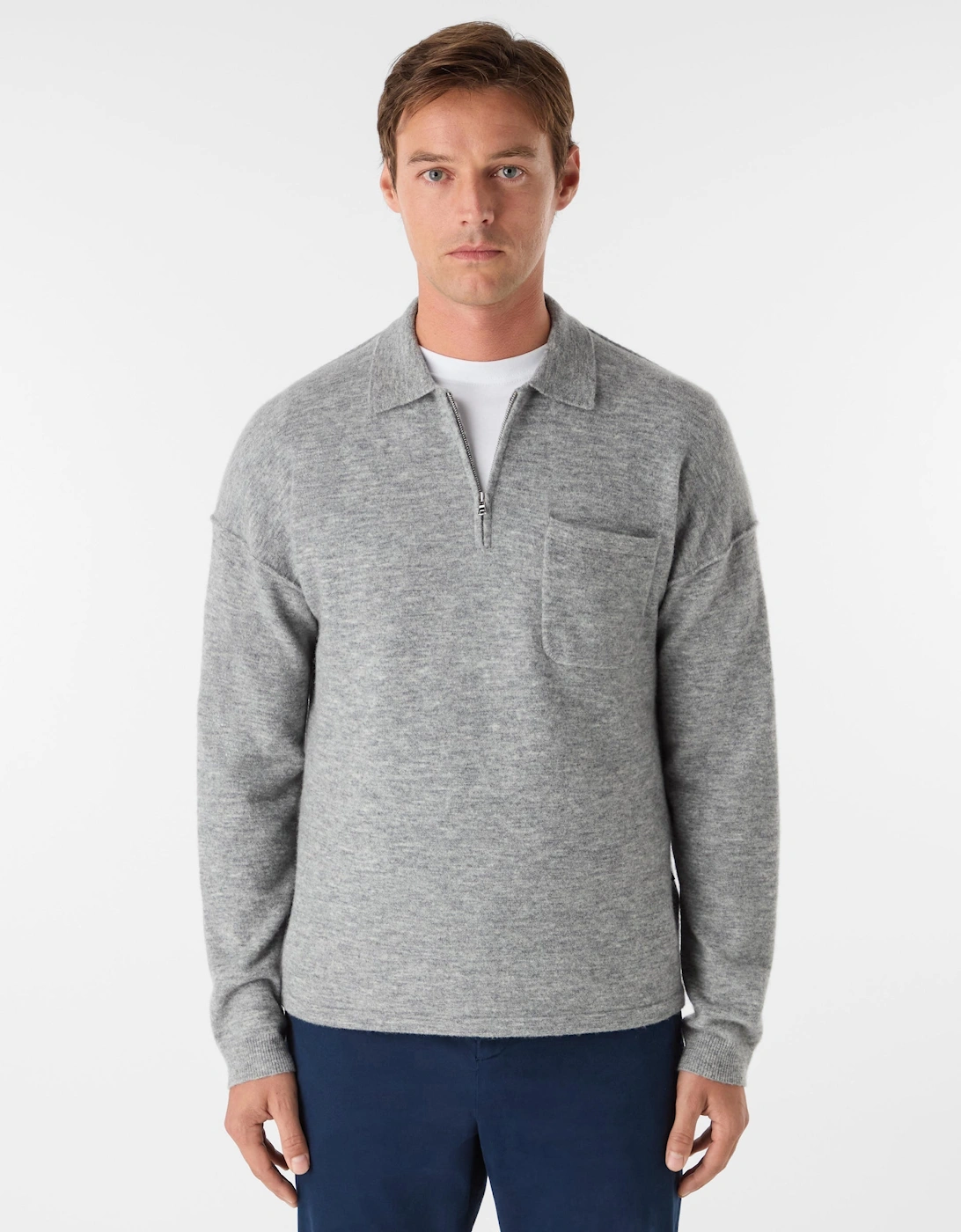 Oliver Sweeney Men's Grey Killala Alpaca Wool Blend Quarter Zip Jumper - Size: 40