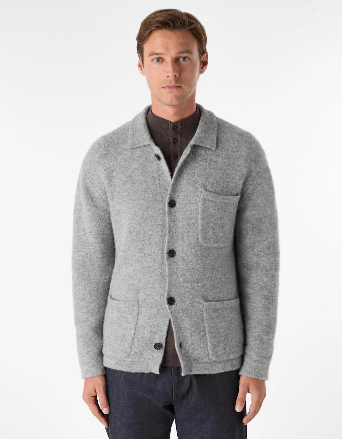 Heywood Mens Alpaca Wool Blend Knitted Overshirt - Grey, 4 of 3