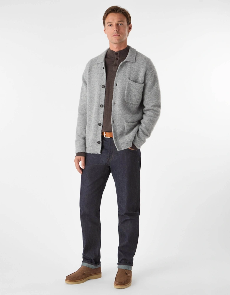 Heywood Mens Alpaca Wool Blend Knitted Overshirt - Grey