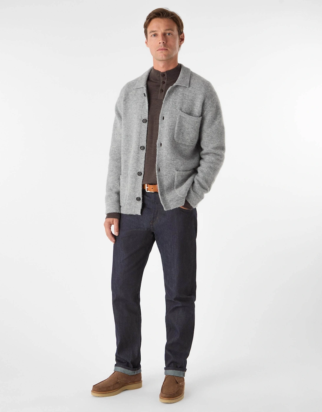 Heywood Mens Alpaca Wool Blend Knitted Overshirt - Grey