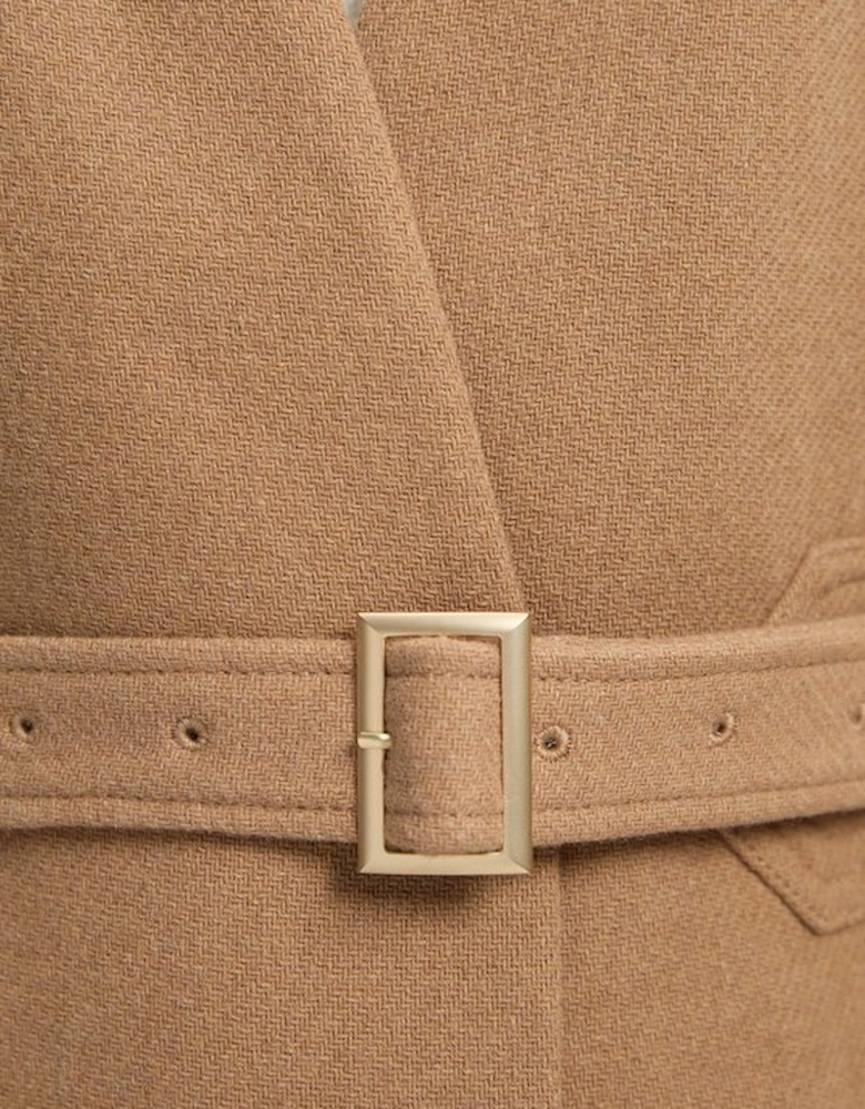 Petite Wool Investment Notch Neck Belted Detail Tailored Maxi Coat