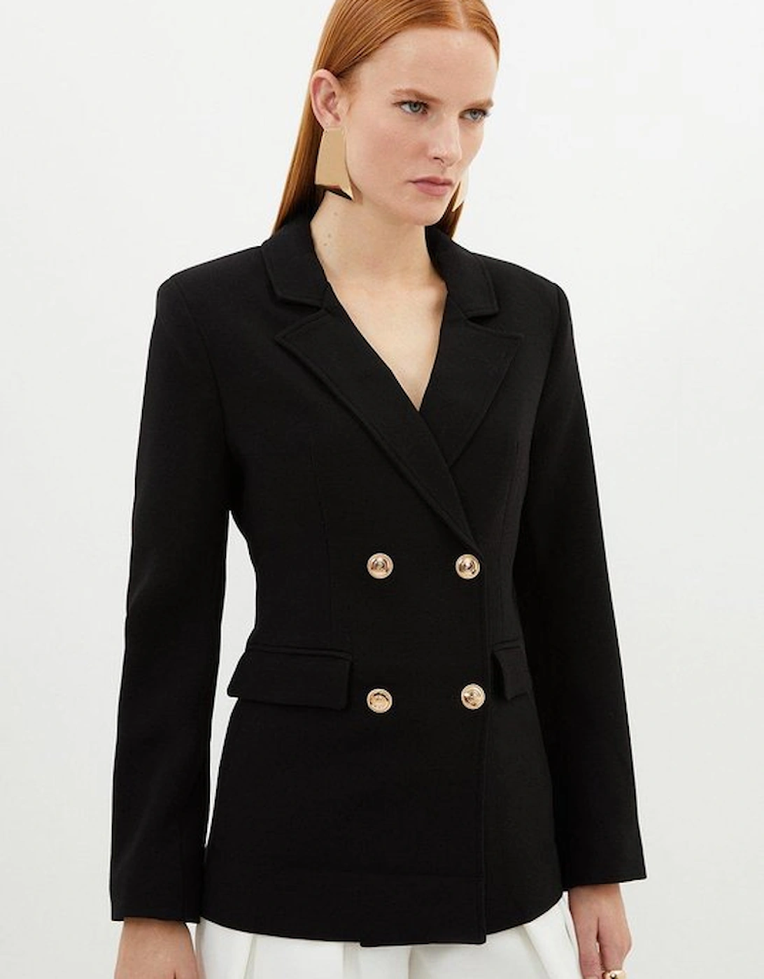 Compact Stretch Essential Tailored Doubled Breasted Blazer