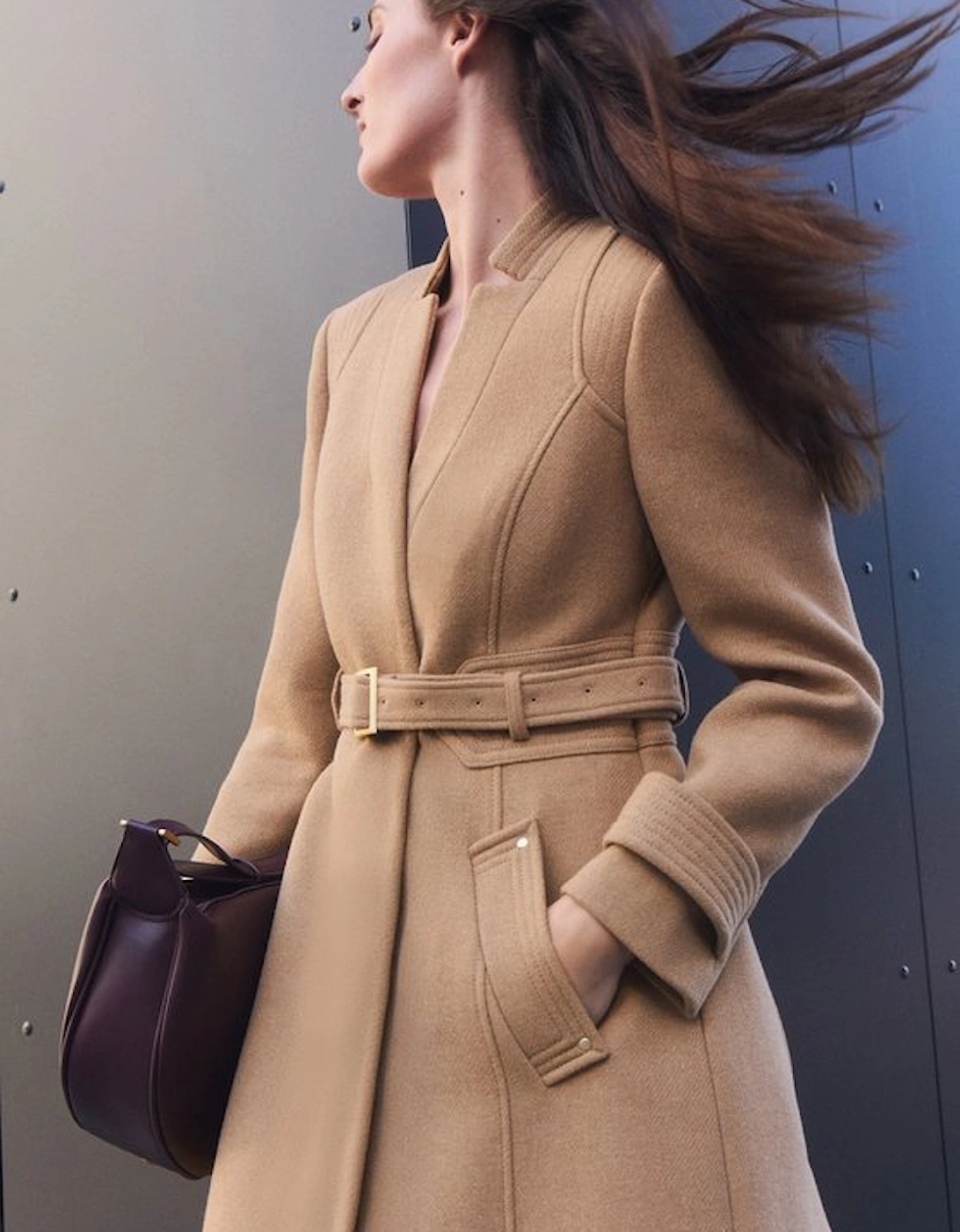 Wool Investment Notch Neck Belted Detail Tailored Maxi Coat, 5 of 4