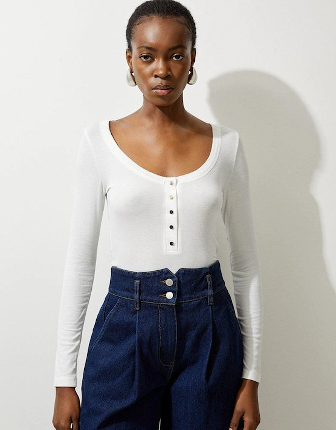 Lux Viscose Rib Jersey Long Sleeve Scoop Neck Top, 5 of 4