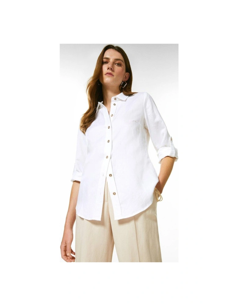 Viscose Linen Woven Button Detail Shirt