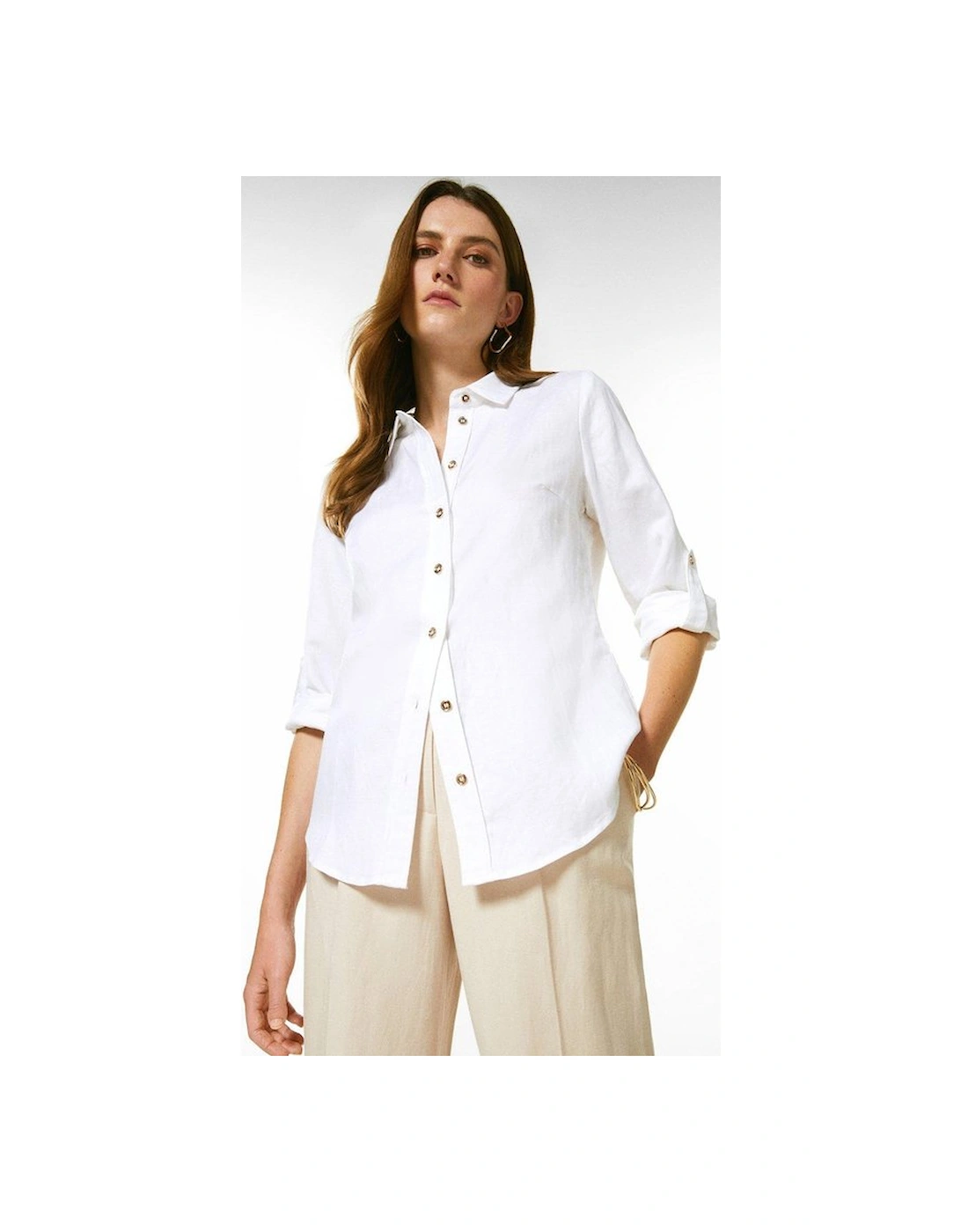 Viscose Linen Woven Button Detail Shirt, 4 of 3