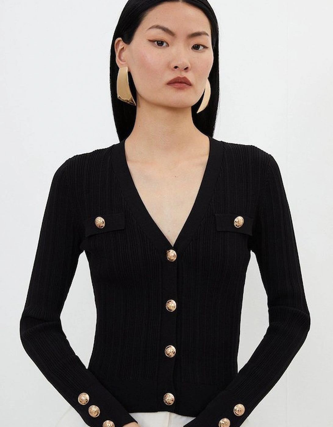 Viscose Blend Dry Handle Rib Military Trim Cardigan, 2 of 1