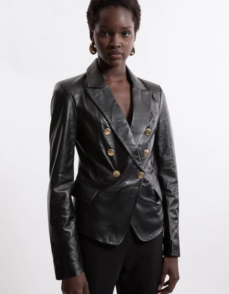 Leather Gold Button Blazer