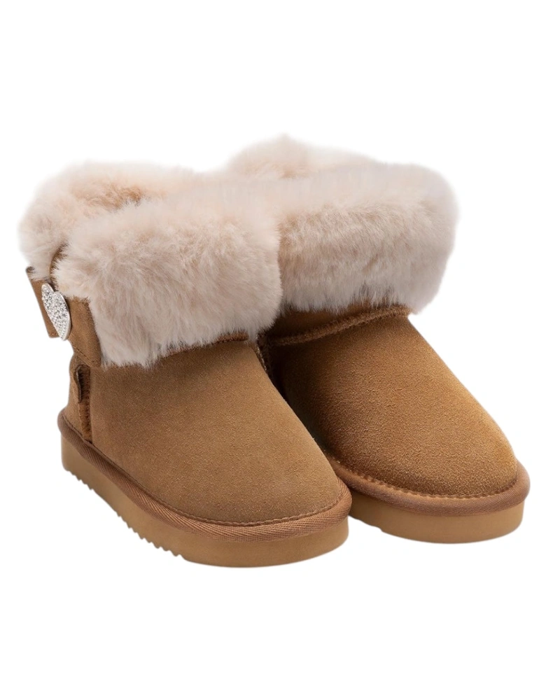 Girls Brown Suede ‘Zoey’ Fluffy Boots