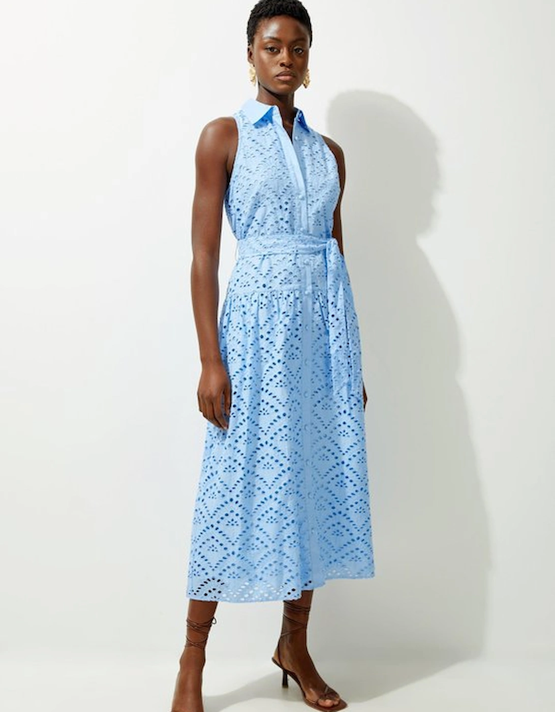 Cotton Broderie Belted Woven Maxi Shirt Dress, 2 of 1
