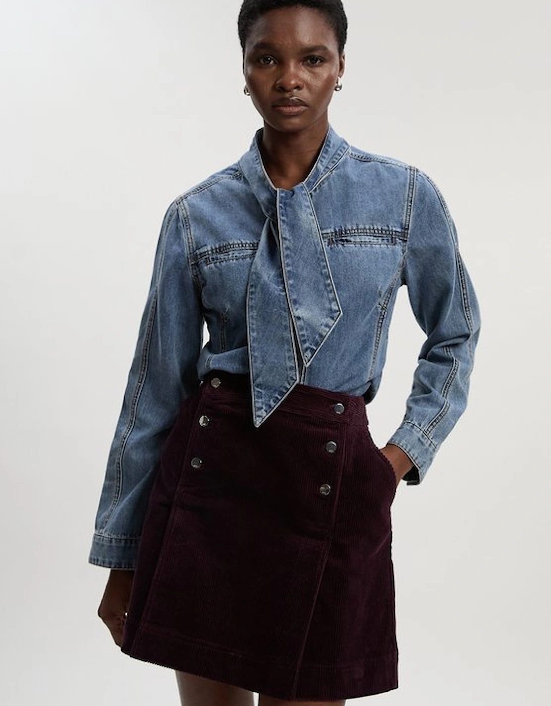 Cord Button Pleat Detail Mini Skirt, 5 of 4