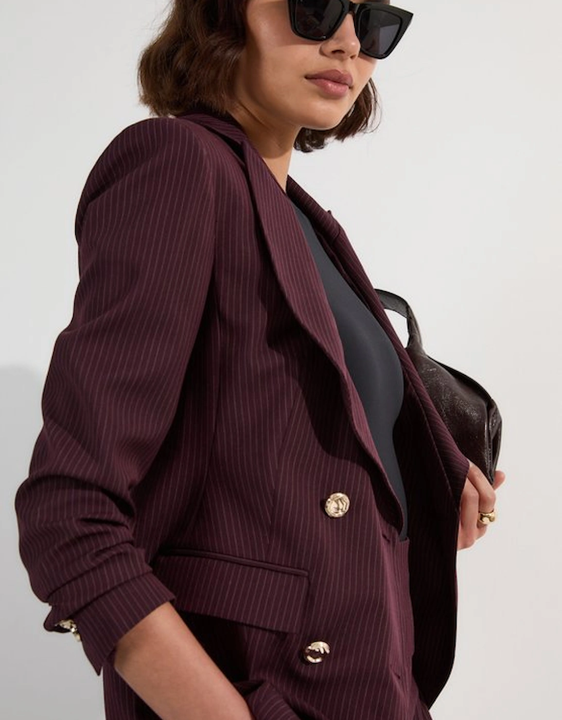 Pinstripe Double Breasted Waisted Tailored Jacket, 5 of 4
