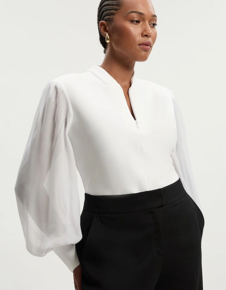 Plus Size Bandage Figure Form Zip Detail Chiffon Sleeve Knit Top