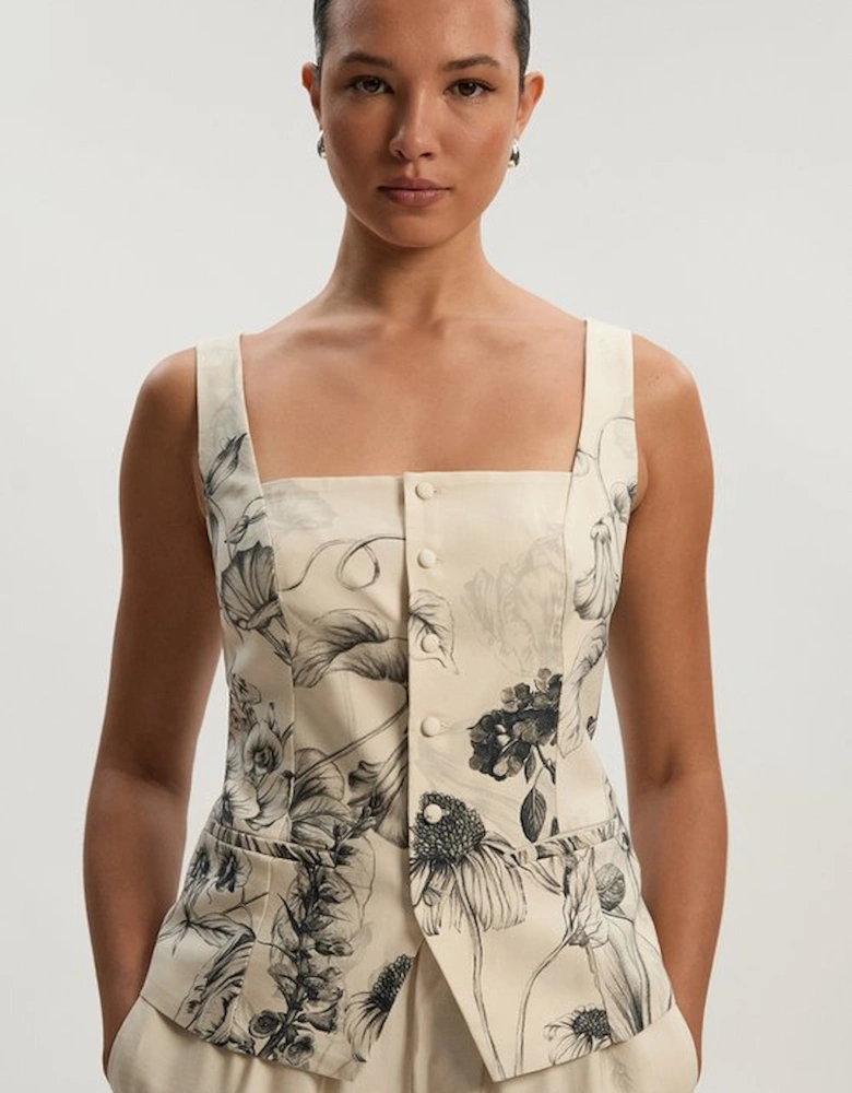 Viscose Linen Scenic Placed Print Strappy Top