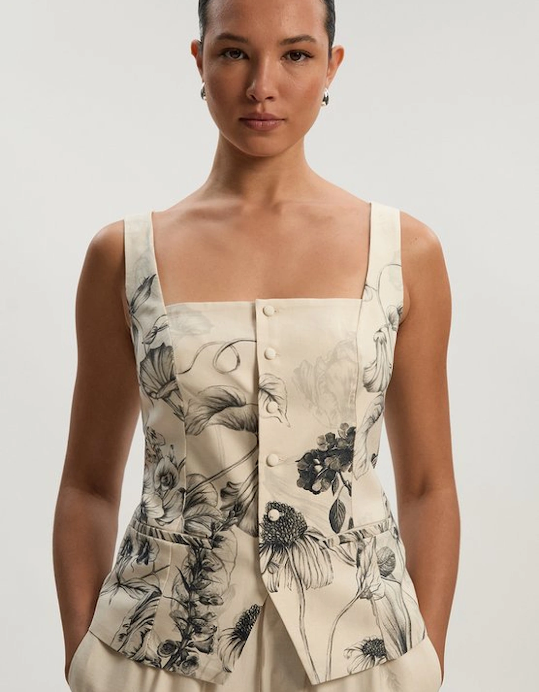 Viscose Linen Scenic Placed Print Strappy Top, 2 of 1