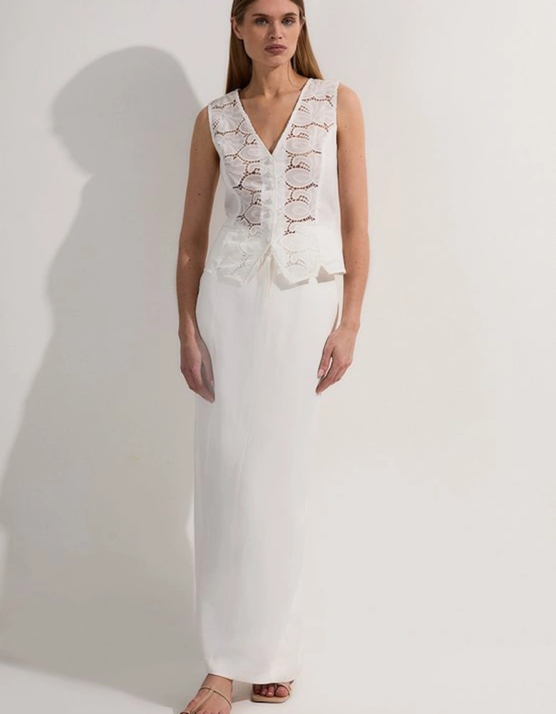 Tailored Viscose Linen Pencil Maxi Skirt