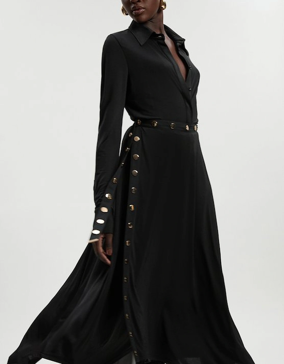 Petite Drapey Crepe Hanky Hem Eyelet Detail Maxi Skirt, 2 of 1