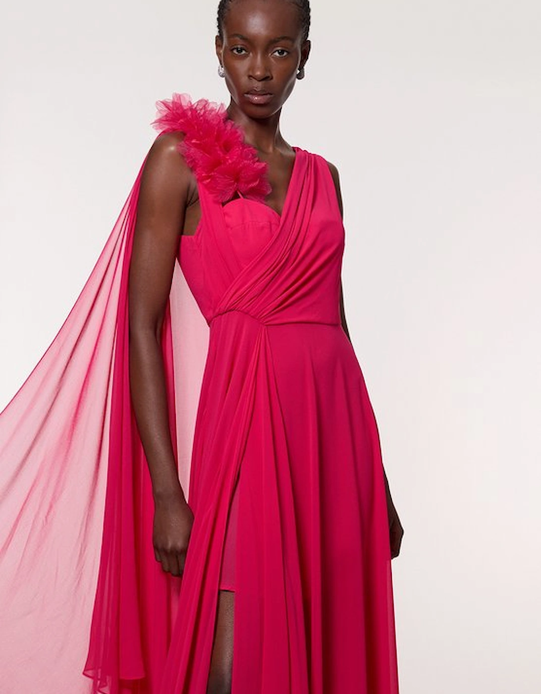 Georgette Pleated Bustier Cape Back Woven Maxi Dress, 5 of 4