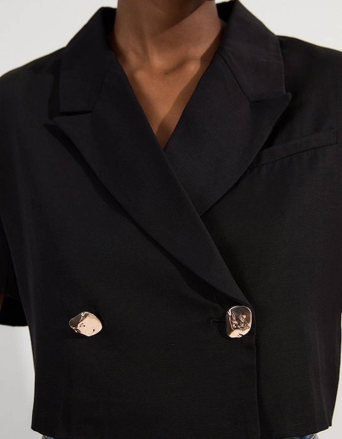 Viscose Linen Tailored Crop Short Sleeve Blazer, 5 of 4