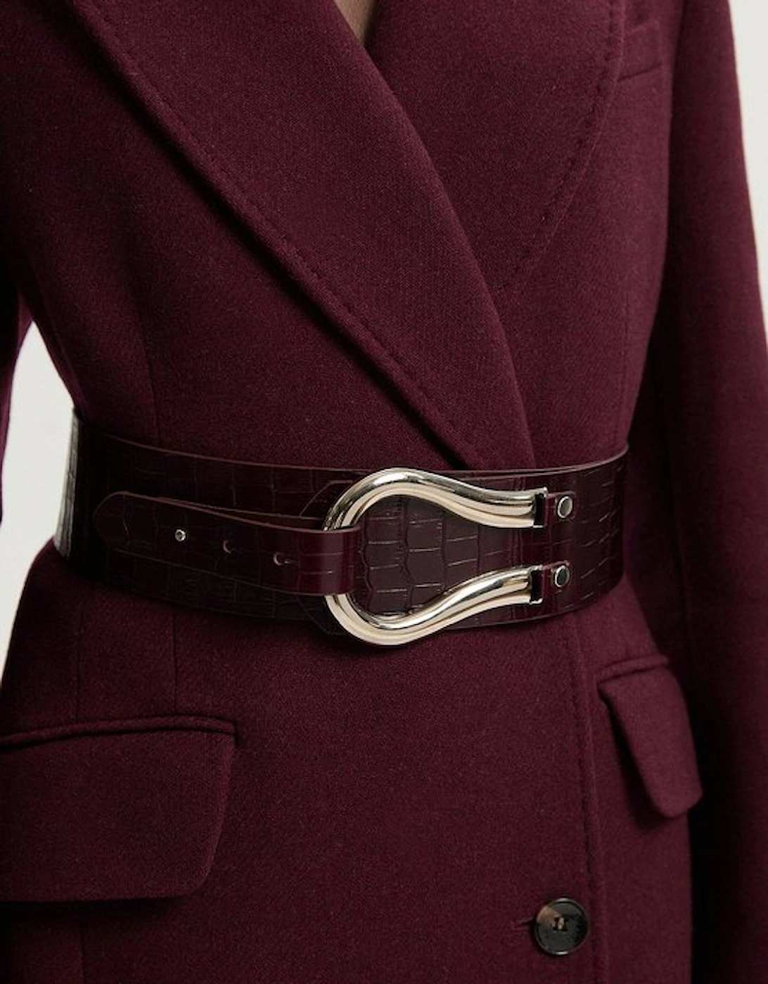 Croc Effect Leather Hardware Detail Waist Belt, 2 of 1