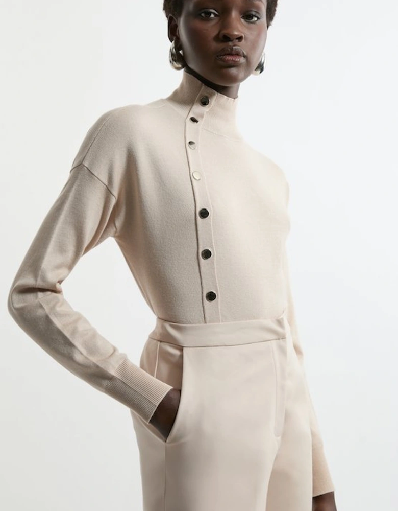 Viscose Blend Popper Detail Knit Jumper