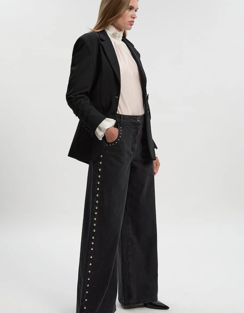 Denim Studded Wide Leg Trouser