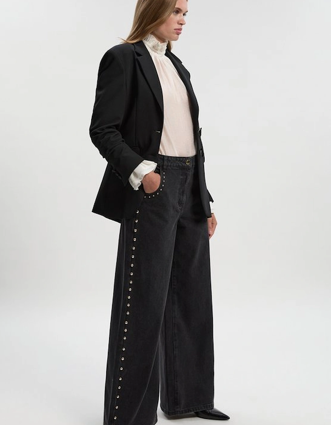 Denim Studded Wide Leg Trouser, 2 of 1