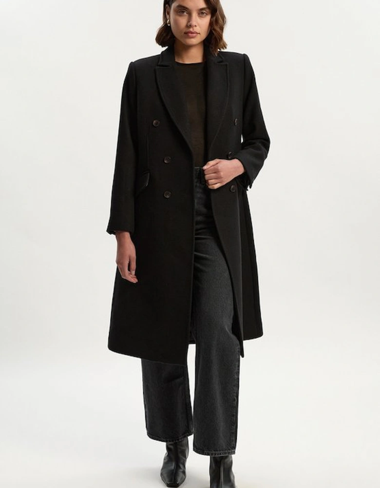 Wool Fitted Double Breasted Tailored Midi Coat