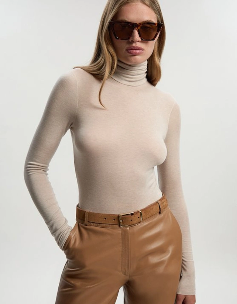 Wool Blend High Neck Long Sleeve Bodysuit
