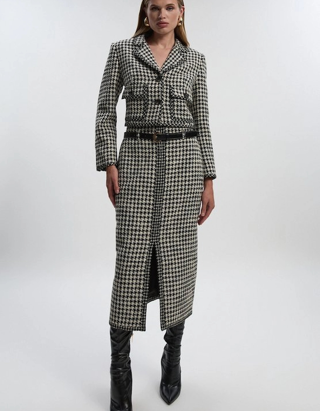 Textured Tweed Belted Tailored Pencil Skirt, 5 of 4