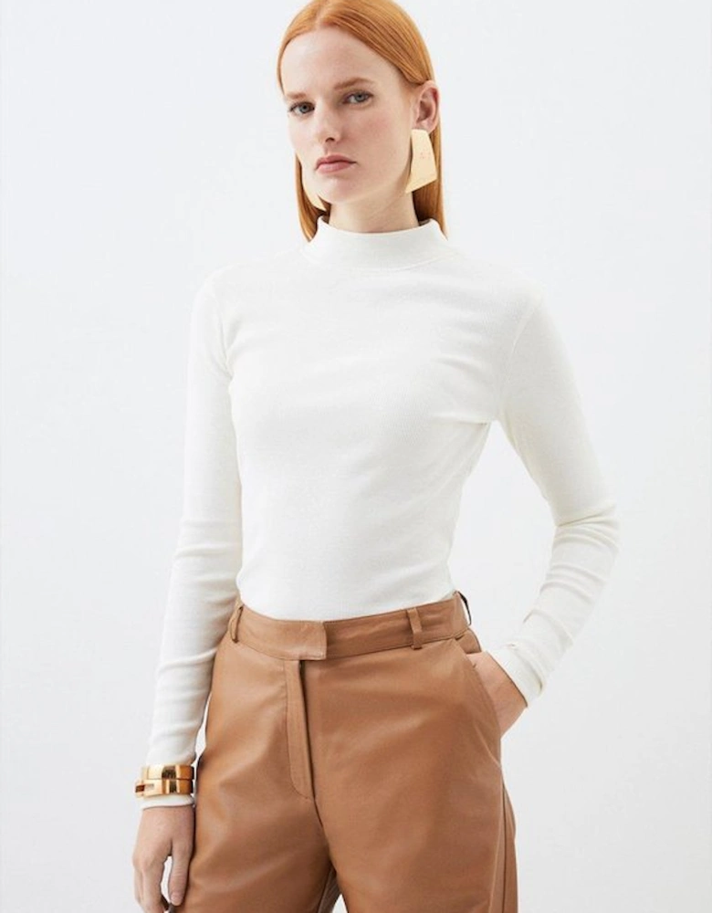 Compact Jersey Ribbed Turtle Neck Top