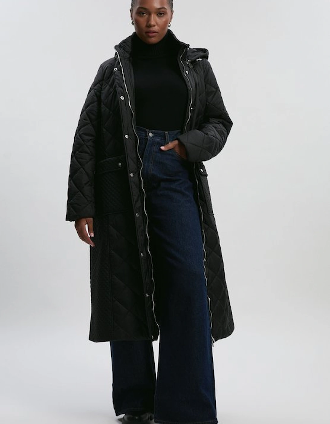 Plus Size Quilted Hooded Longline Coat, 2 of 1
