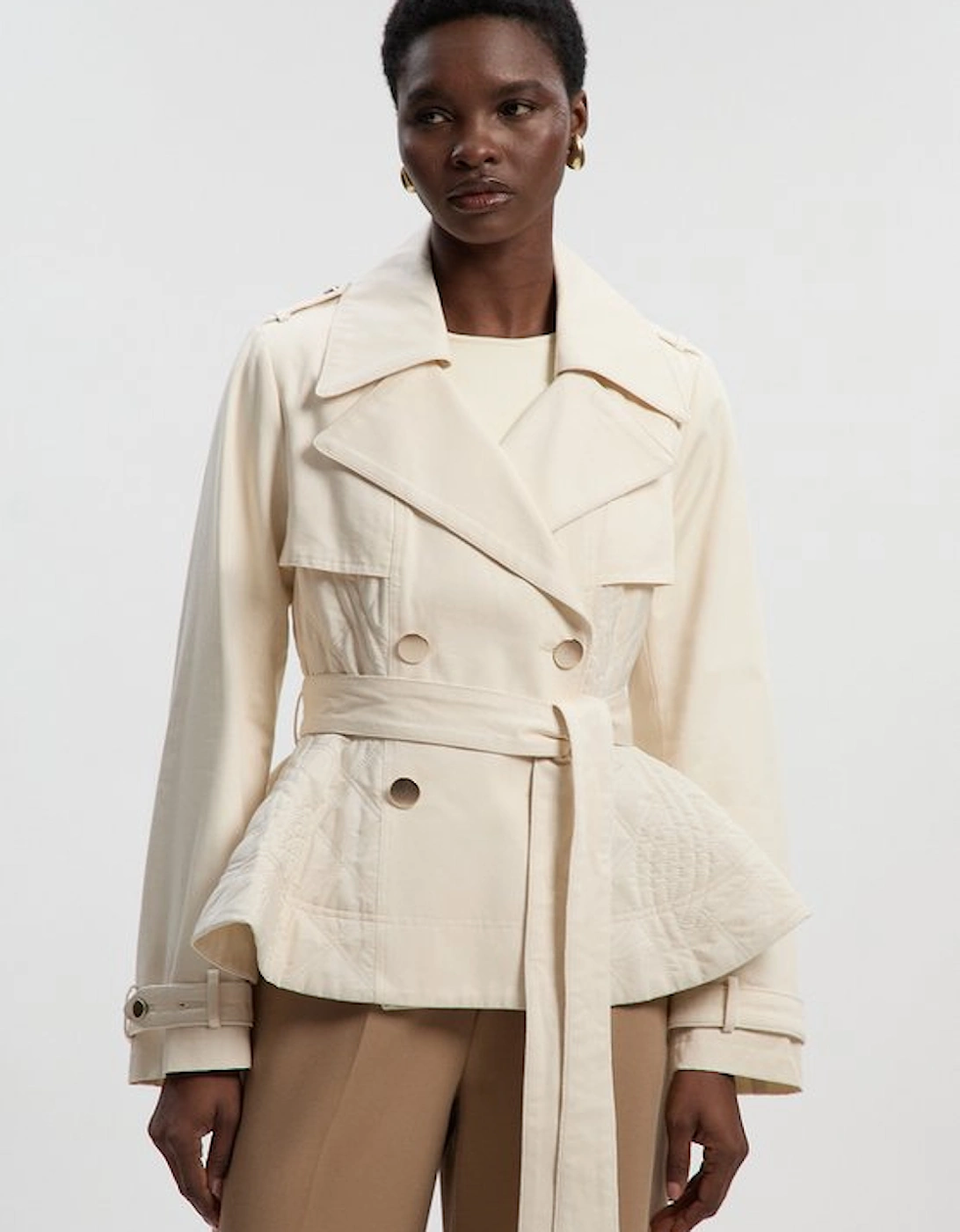 Quilted Padded Peplum Short Trench Coat, 2 of 1