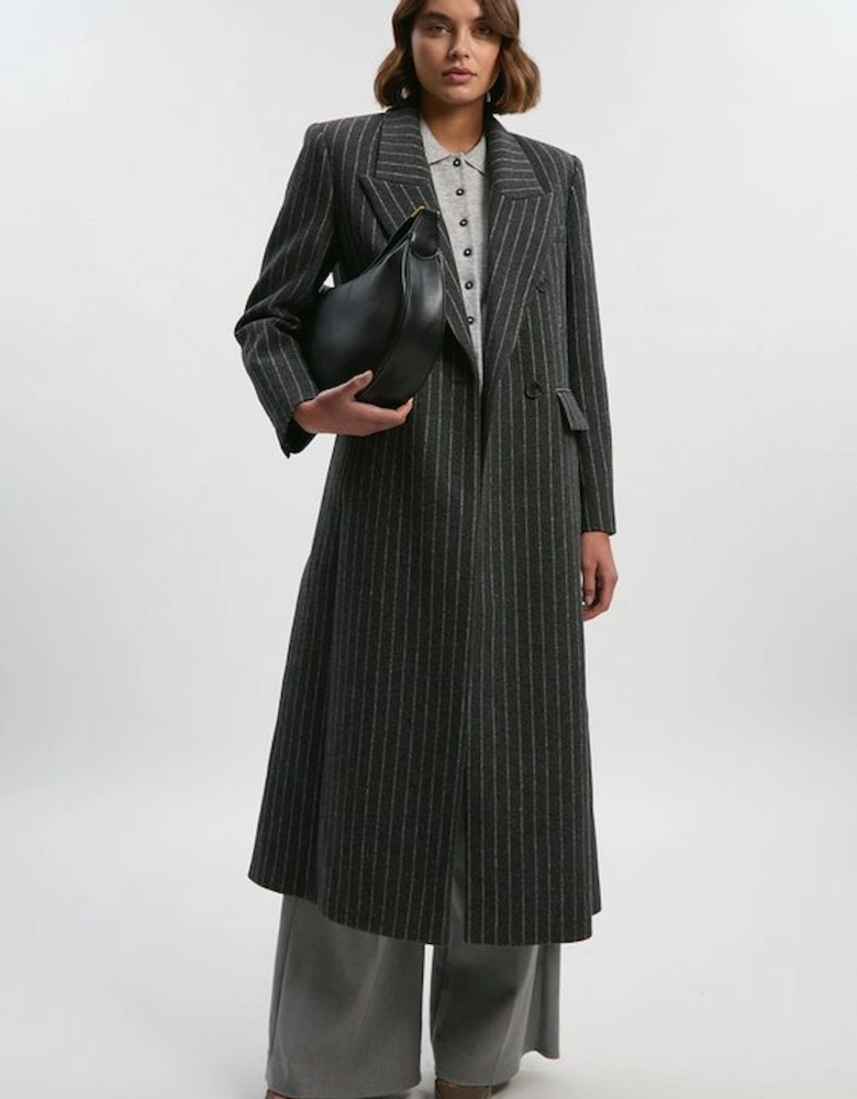 Tall Wool Pinstripe Oversized Double Breasted Tailored Maxi Coat