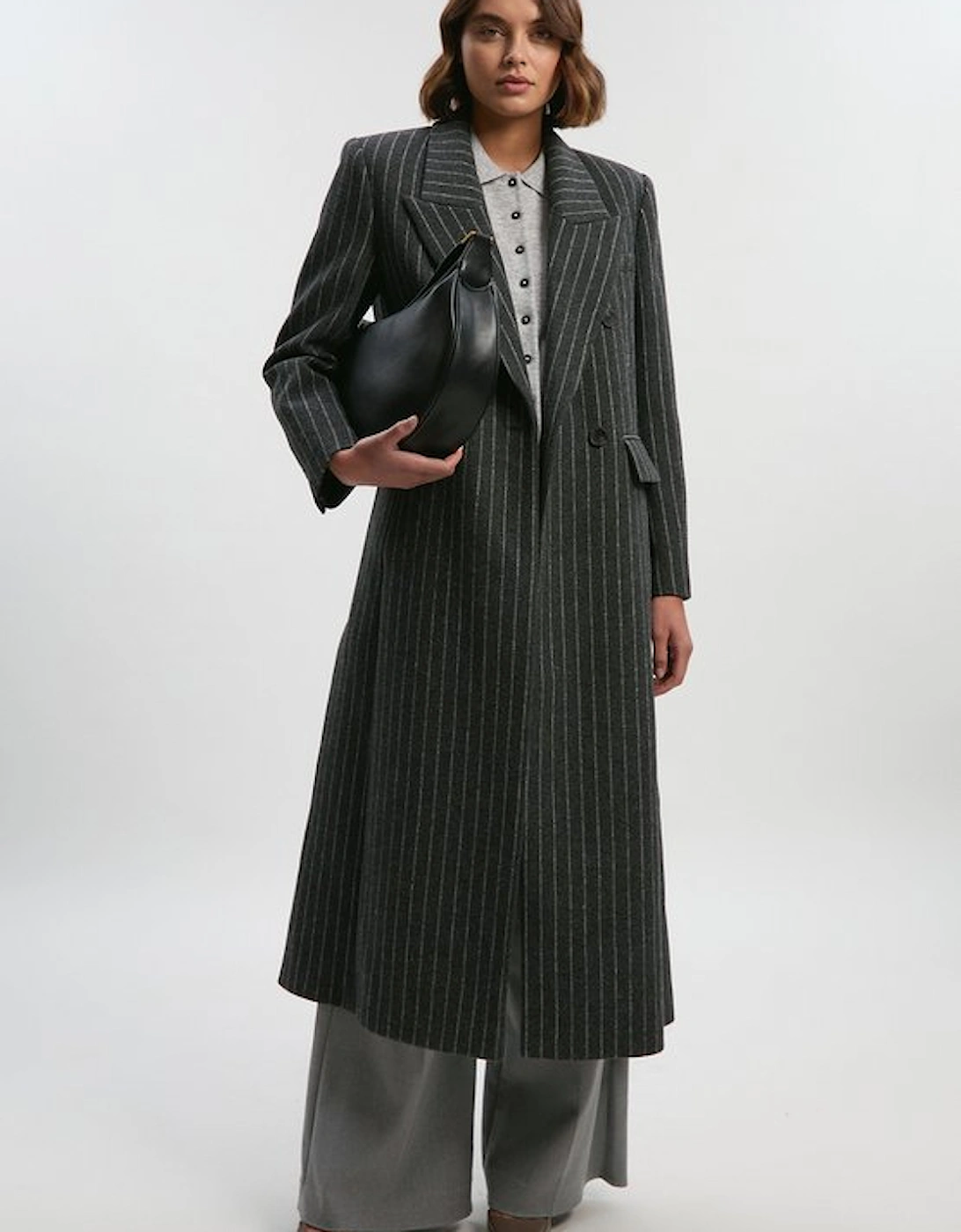 Tall Wool Pinstripe Oversized Double Breasted Tailored Maxi Coat, 4 of 3
