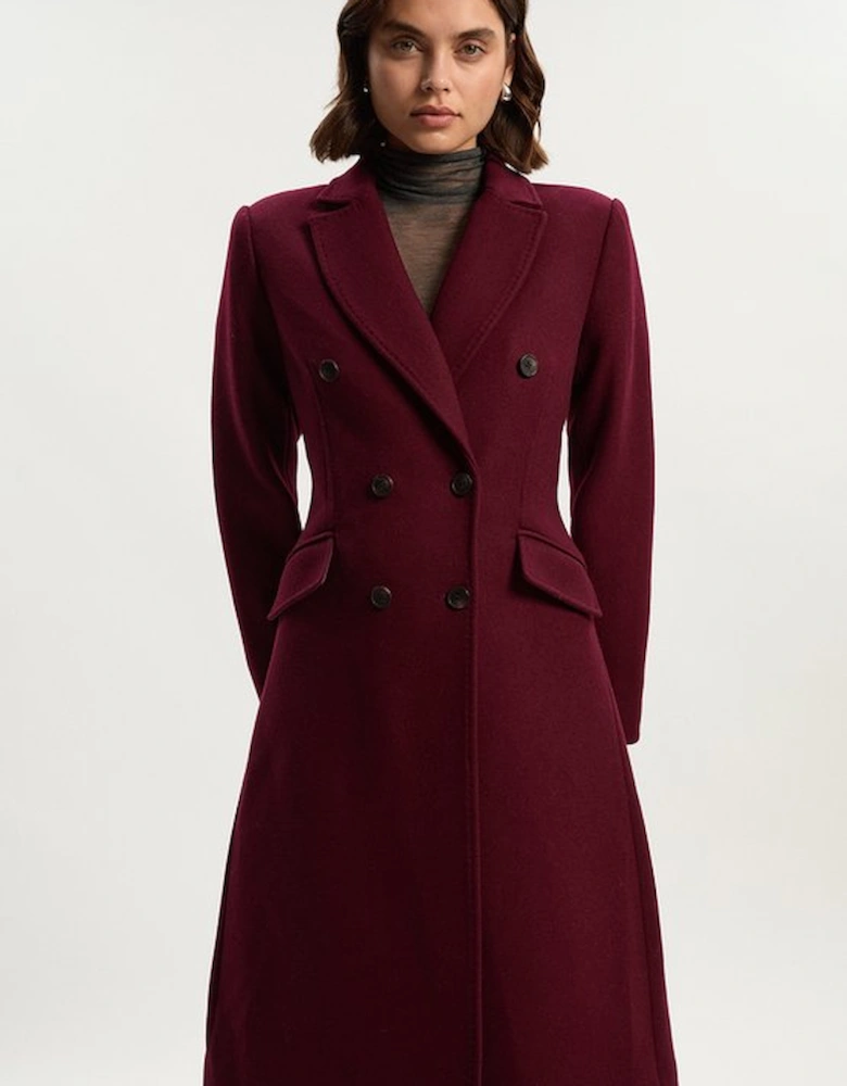 Wool Fitted Double Breasted Tailored Midi Coat