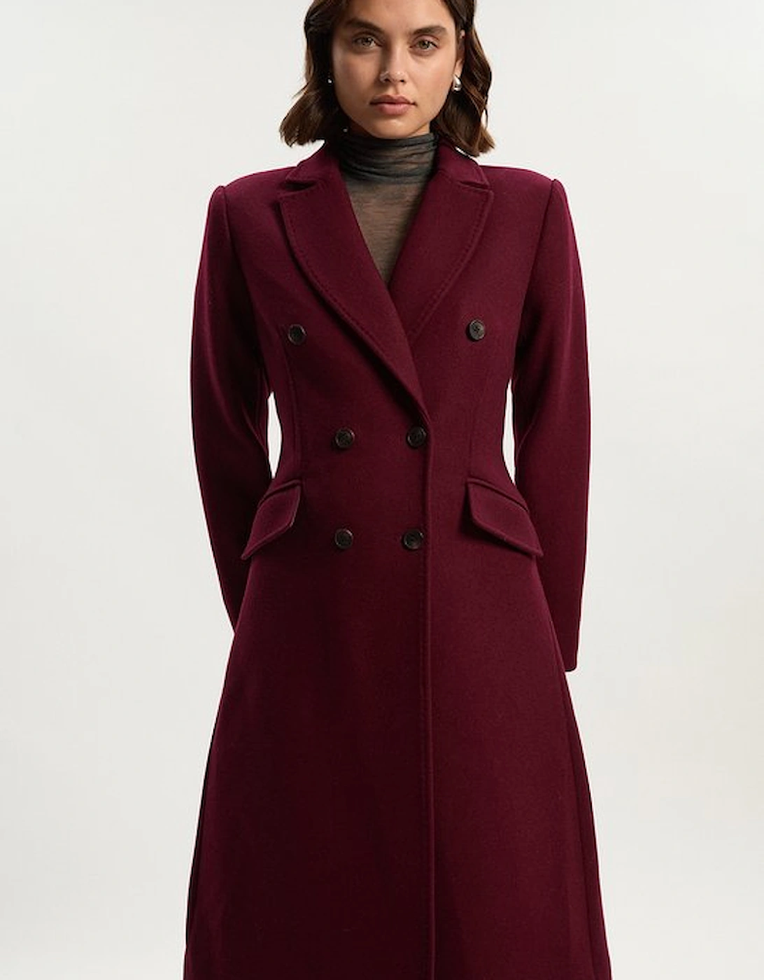 Wool Fitted Double Breasted Tailored Midi Coat, 2 of 1