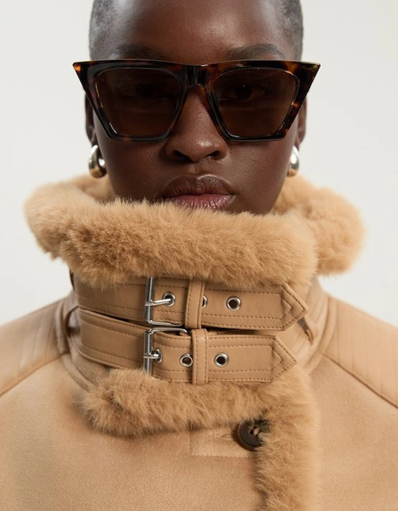 Faux Shearling Crop Biker Coat