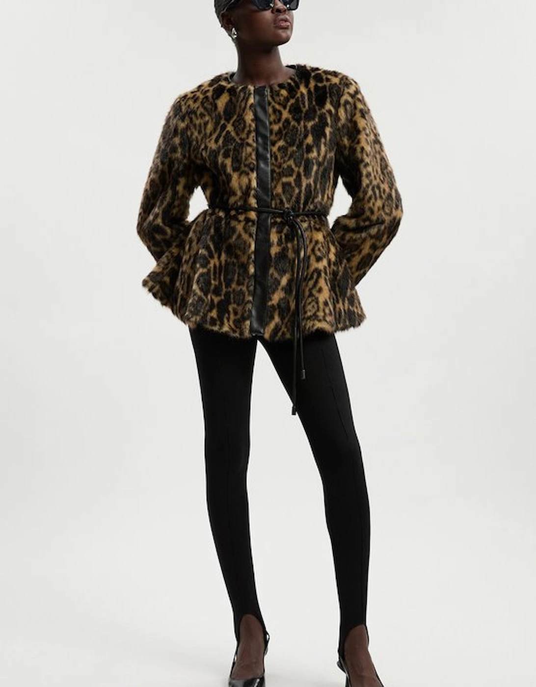Faux Fur Leopard Collarless Coat, 5 of 4