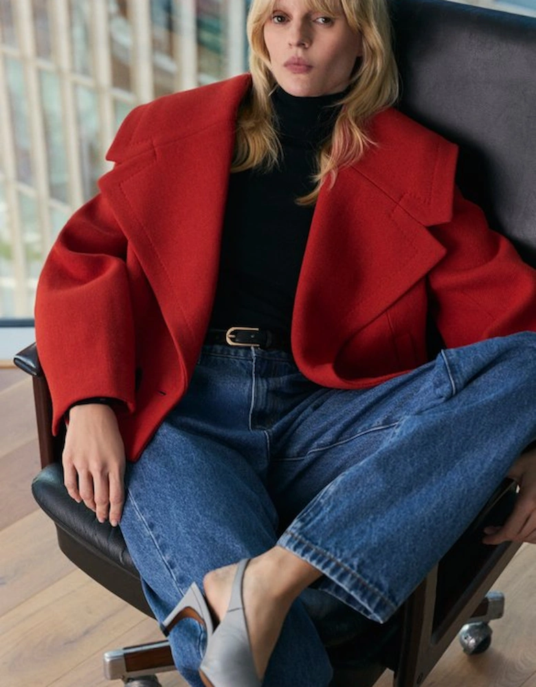 Wool Shawl Collar Tailored Double Breasted Short Coat