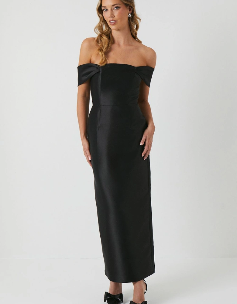 Honoured Twill Bardot Column Midi Bridesmaid Dress