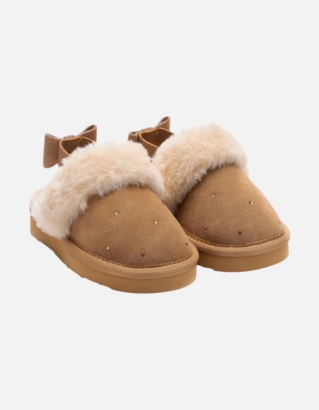Girls Brown Suede ‘Sandra’ Fluffy Slippers