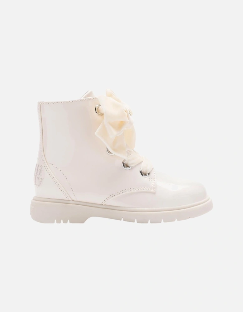 Girls Cream Patent ‘Fior’ Boots