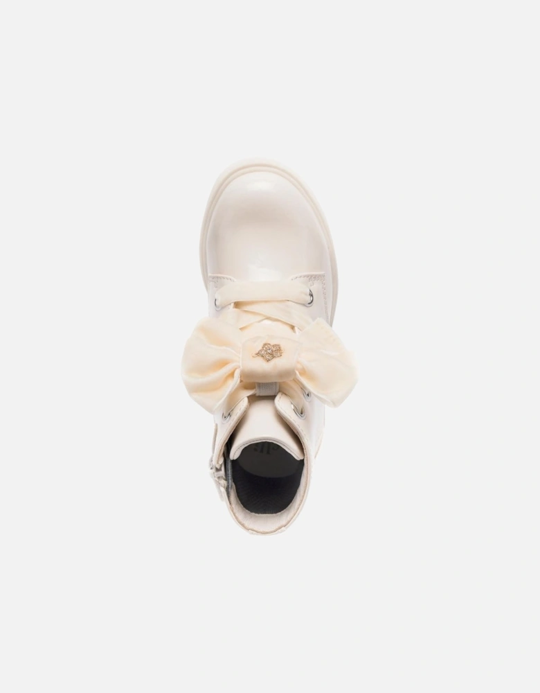Girls Cream Patent ‘Fior’ Boots
